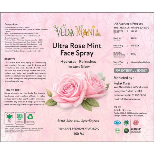 Ultra Rose Mint Face Spray 100ml
